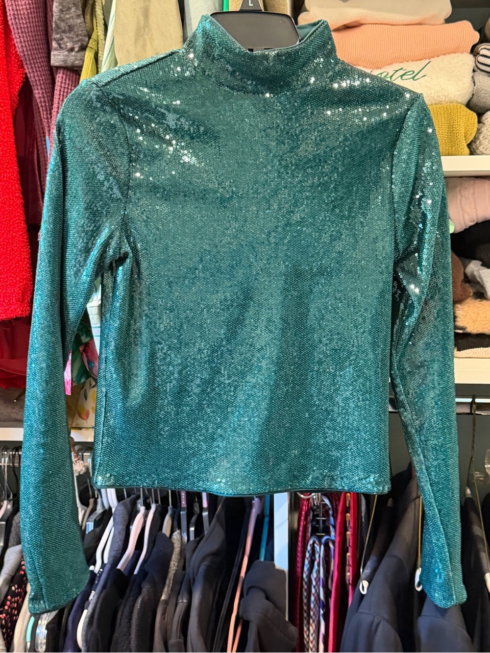 Express Body Contour Sequin Green Top